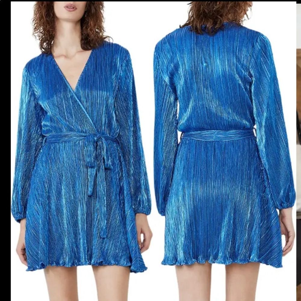 Bardot belissa faux wrap dress medium electric blue nwot